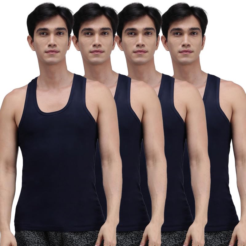 amul comfy Cotton Solid Sleeveless Sky Blue U Neck Vest for Men (Pack of 4)-picture-45