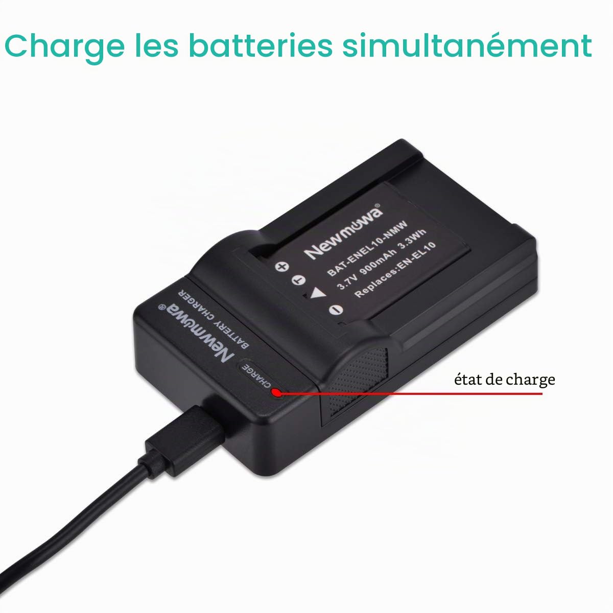 Newmowa EN-EL10 Remplacement Batterie (2 accus) et Chargeur USB Portable Kit pour Nikon Coolpix S60, S80, S200, S202, S203, S205, S210, S220, S225, S230, S500, S510, S520, S570, S600, S700, S3000