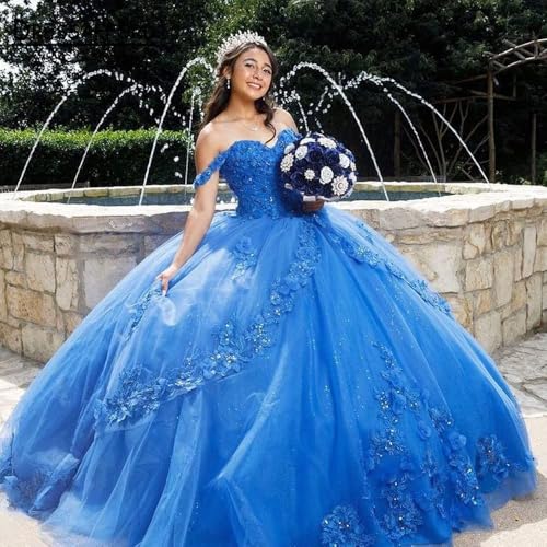 Off Shoulder Quinceanera Dresses Tulle Appliques Prom Dresses for Teens Long Ball Gown Puffy Sweet 16 Dress3