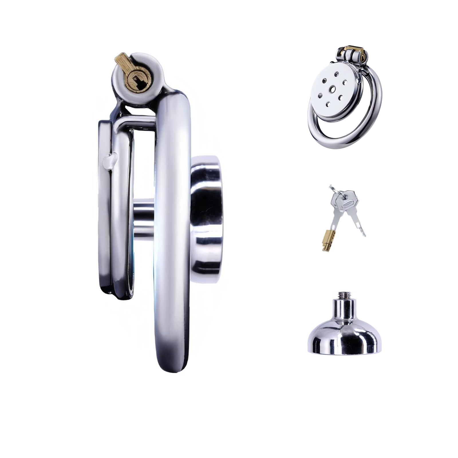 Inverted Chastity Cage aus Rostfreiem Stahl Peniskäfig mit Urinalschale und Katheter Sexspielzeug Flacher Keuschheitskäfig mit Schloss zum Zurückhalten des Penis des Mannes Atmungsaktiv (A,50mm)