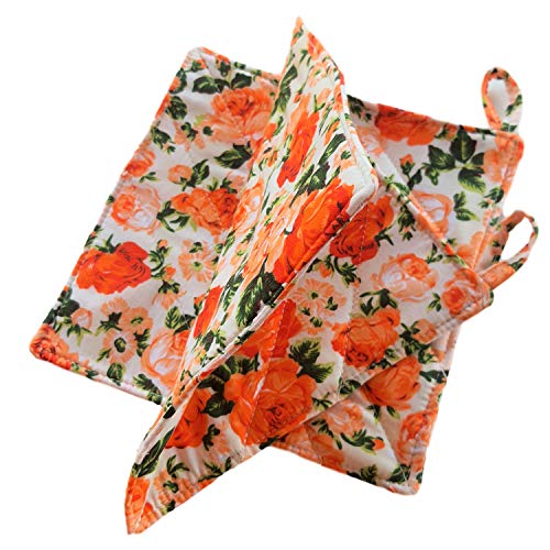 Cushystore Floral Blossom Garden Flower Pot Holder Oven Pads Potholders For Cooking Kitchen 7.75", 2 Pack (Orange) #TOP3