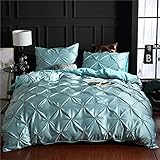 Feelyou Pintuck Duvet Cover Set Twin Blue Silk Like Satin Bedding Pinch Pleated Ruffle Design Silky Microfiber Bedding Sets Girls Women Bedroom Decor Luxury & Microfiber Comforter Cover with Zipper