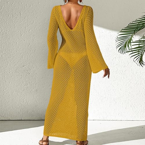 Cache-maillot de bain à manches longues en crochet robe plage longue