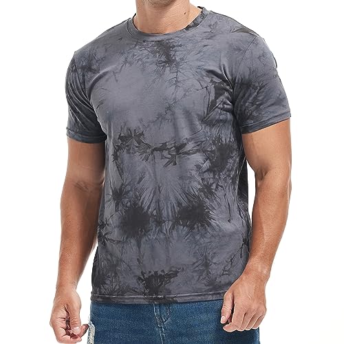 RONOMO Herren T-Shirt - Krawatte Gefärbt, Lässig, Bedruckt, Graffiti (ZR Grau XL)