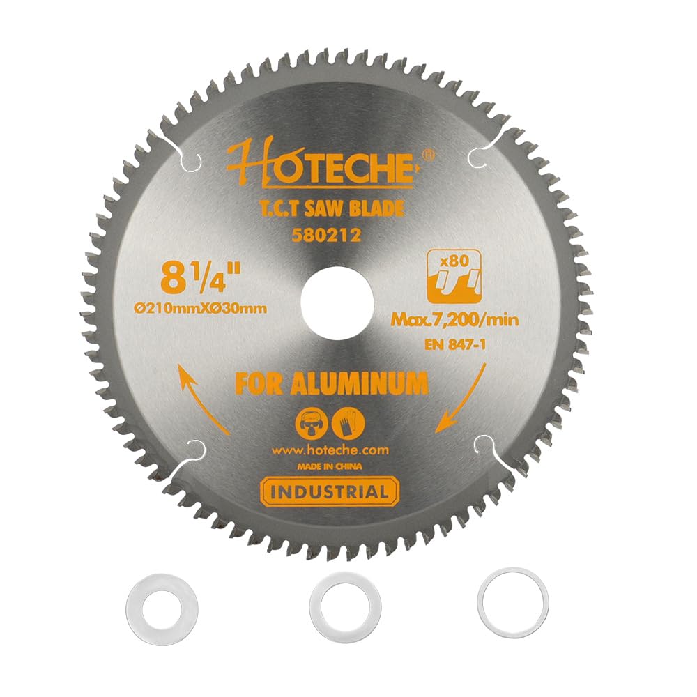 Hoteche 8-1/4-Inch Circular Saw Blade for Aluminum 80-Tooth Tungsten Carbide-Tipped Blade High-Performance Professioal Saw Blade for Miter Saw and