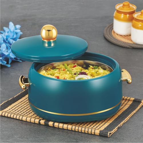 Image of Modware Atlantis Casserole 2000ml Elegant Design Premium Hot Pot, Retains Temperature for Hours, Insulated Inner Steel Casserole for Roti, Hot Box for Home, Chapati Box, Serving Bowl with Lid (Teal)