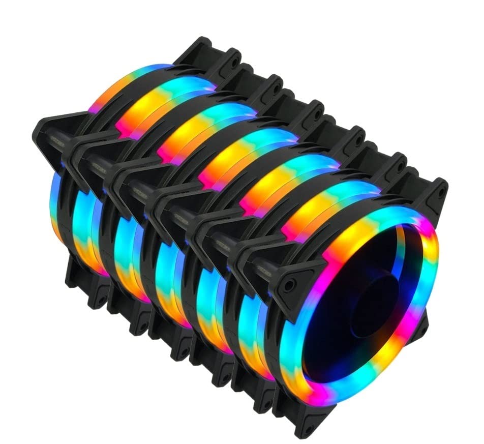 Ventola della custodia RGB 120mm 3pin molex cuscinetto fluido colorato PC LED Ventole di raffreddamento del computer radiatore ventilador 12v (Blade Color : 6Pcs RGB 1 Ring Lamp)