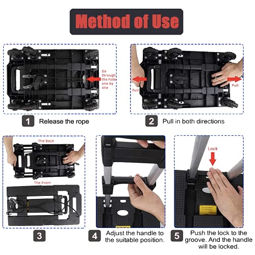 Folding Luggage Cart with 330 Lb Capacity, WYNK Portable Aluminum Hand Truck and Dolly with 7 Wheels and 3 Free Rope for… - Image 7