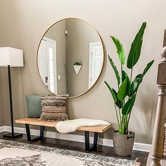 Buy CasaGold 32 Inch Gold Round Wall Mirror with Steel Frame Circle