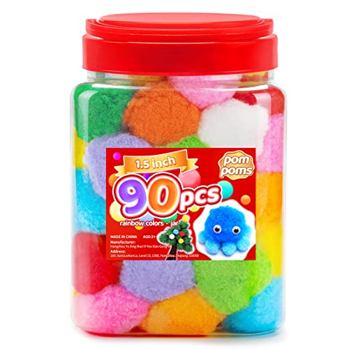 IOOLEEM Large Pom Poms, 1.5 inch(4cm), 90pcs Multi-Color Pom Poms...