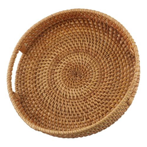 ZYNCUE Tablett aus Rattan für Küche, Picknick, Servieren und Aufbewahren, rustikales Design mitgriffen, 30x30x5cm, 25cm