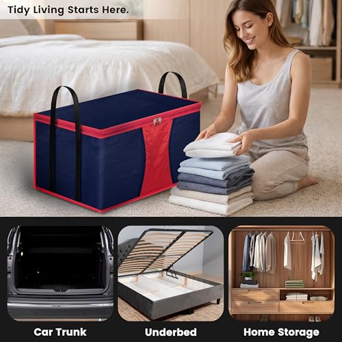 Image of Storite Multi-Purpose Moisture Proof Heavy Duty 1680 Denier Nylon 110 L Super-Size Large Toys /Stationery Paper /Blankets /Clothes Storage Bag - Red /Navy Blue (63.5 x 45.7 x 38cm)