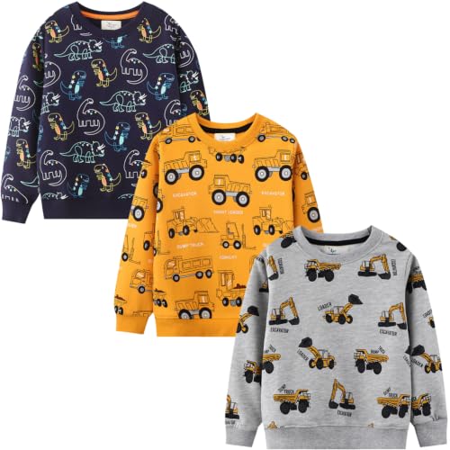 Image of GFQLONG Toddler Boy Sweatshirt 2T 3T 4T 5T Long Sleeve Shirts Boys Sweater | cotton Dinosaur Cartoon Pullover Crewneck Sweatshirt,toddler boy sweaters tops,kids fall winter clothes