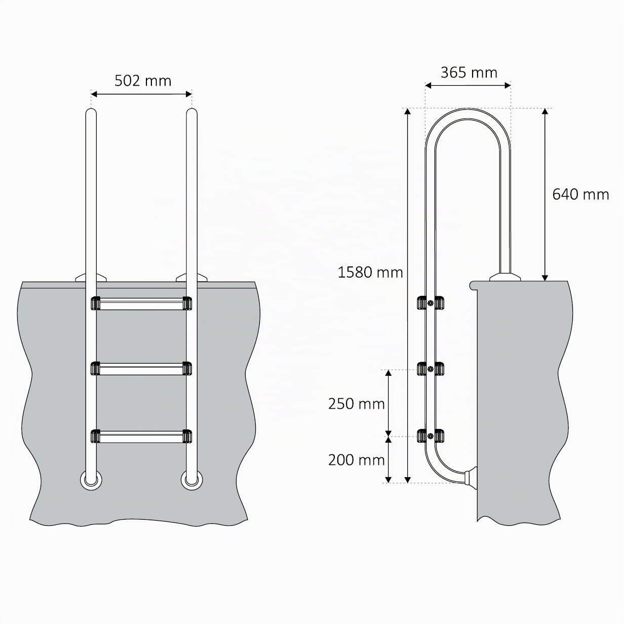 Zelsius Echelle de Piscine à 3 marches en Acier Inoxydable V2A | 50,2 x 36,5 x 158 cm - Argent | avec Protection antidérapante | Escalier de Piscine