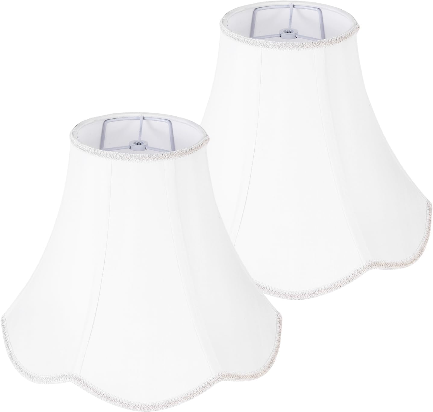 2 Pcs Scalloped Lamp Shades White Scallop Lamp Shade 6.7``Top x 13``Bottom x 10``High(Spider) Morden Bell Lampshade for Table & Bedside Lamp - Faux Silk Fabric