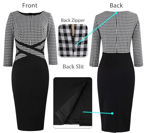 Image of VFSHOW Womens Work Business Casual 3 /4 Sleeve Slimming Fitted Front Zipper Crisscross Waist Office Party Pencil Sheath Dress