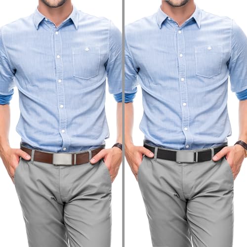 Image of Zitahli Leather Ratchet Belt for Men - 2 Pack Mens belt,Customizable Fit | Everyday Men Dress Pants Belt,Casual Occasion,Classic Style,Gifts for Men on Birthday,Anniversary,Father's Day,and Christmas