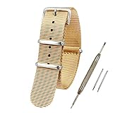 「TARO'S NATOタイプ時計バンド 交換バンド 18mm 20mm 22mm ベルト ストラップ ナイロン 時計ベルト Natoベルト Nylon Watch Band アイボリー バネ棒外し・バネ棒2本・交換マニュアル付 ベルト幅18mm NATO-C8937-18」の画像