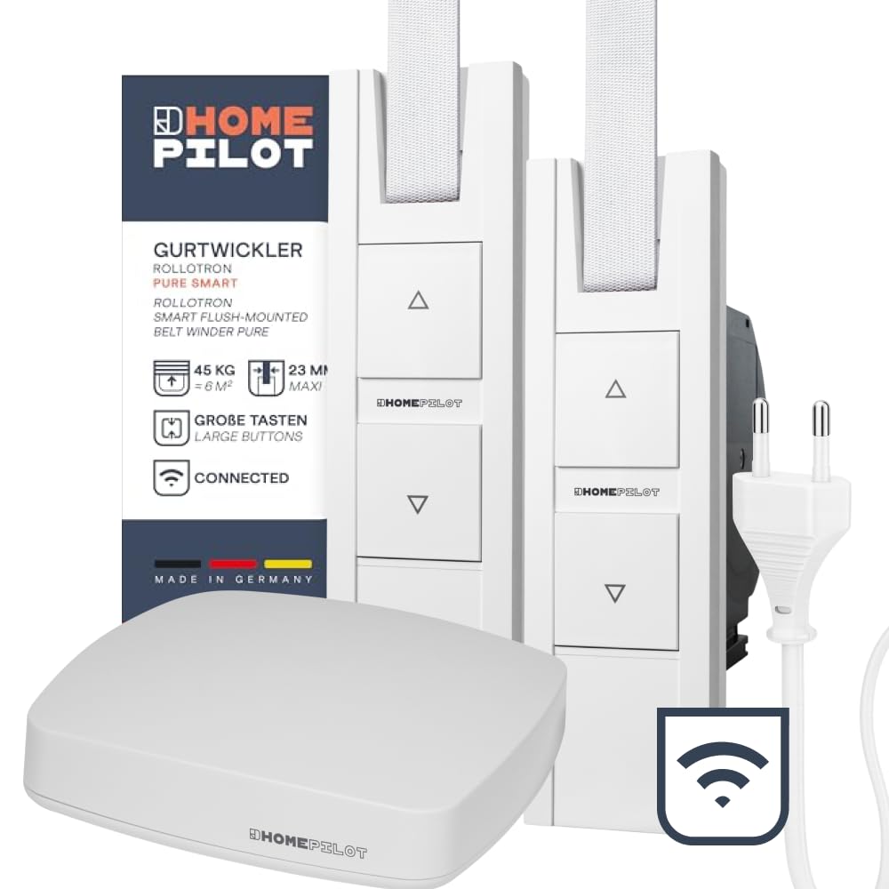 Home Pilot Rollladen Starter-Set Pure smart, 2x RolloTron elektrischer Gurtwickler + Smart Home Zentrale (inkl. App & Sprachsteuerung (Alexa, Google Assistant kompatibel)