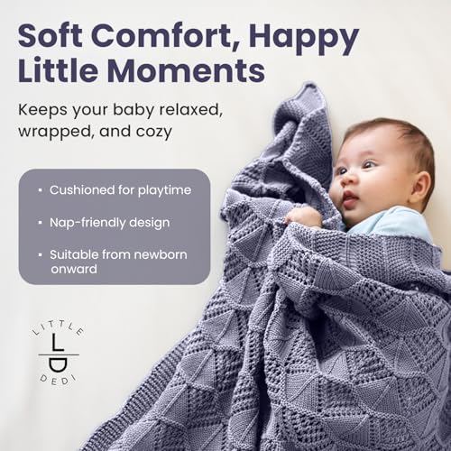 Image of Hypoallergenic Baby Blanket - 30x40 Inches Grey Blue, Oeko-TEX Certified, Thermal-Regulating, Silky Soft Knit Neutral for Girls & Boys - Swaddle, Toddler, or Receiving Blanket