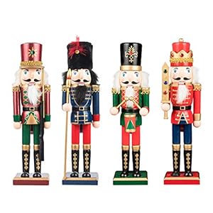 Busy Bee Nutcracker Christmas Set of 4 30 cm Wooden Nutcracker King and Soldier Figurine Display Set for Christmas Decorations in Legno di