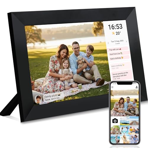 Veidoo Frameo 10,1 inch 32GB WiFi digitale fotolijst met 1280×800 hd IPS touchscreen, automatische rotatie, foto’s delen en kalenders synchroniseren via de Frameo app(Zwart)