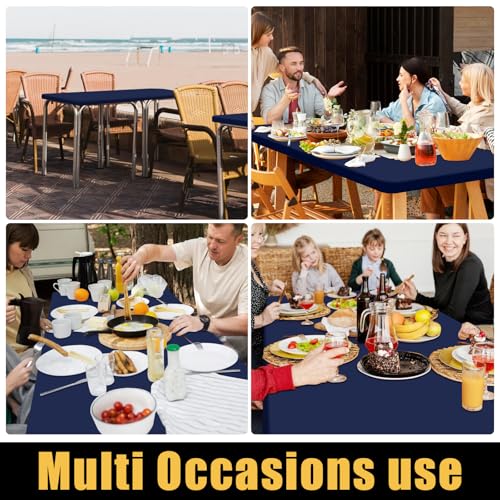 Smiry 6 Pack Rectangle Picnic Table Cloth, Waterproof Elastic Fitted Tablecloths, Washable Polyester Rectangular Patio Table Cover for Camping, Indoor and Outdoor (Navy, 30"x72") by Smiry - Used condition - Image 8
