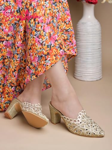 Image of Shoetopia Women's & Girl's Party Ethnic Block Heels Mules Sandals Design, Comfortable Casual & Party Footwear