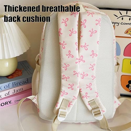3pcs Set Bow Backpack for Girls, Backpack with Bows, Cute Backpack Set Large Capacity (Pink Red)4