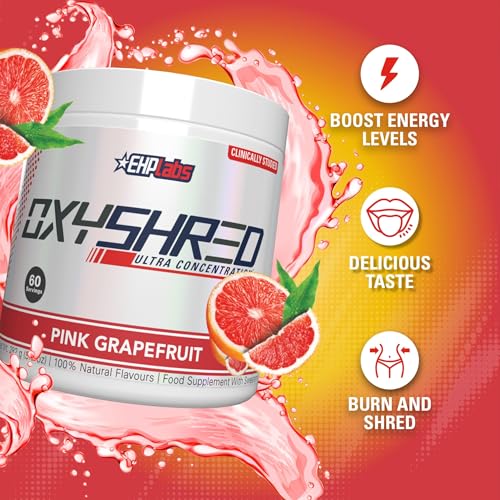 Image of EHP Labs OxyShred Pre Workout Powder - Preworkout Powder with L Glutamine & Acetyl L Carnitine, Energy Boost Drink - Pink Grapefruit, 60 Servings