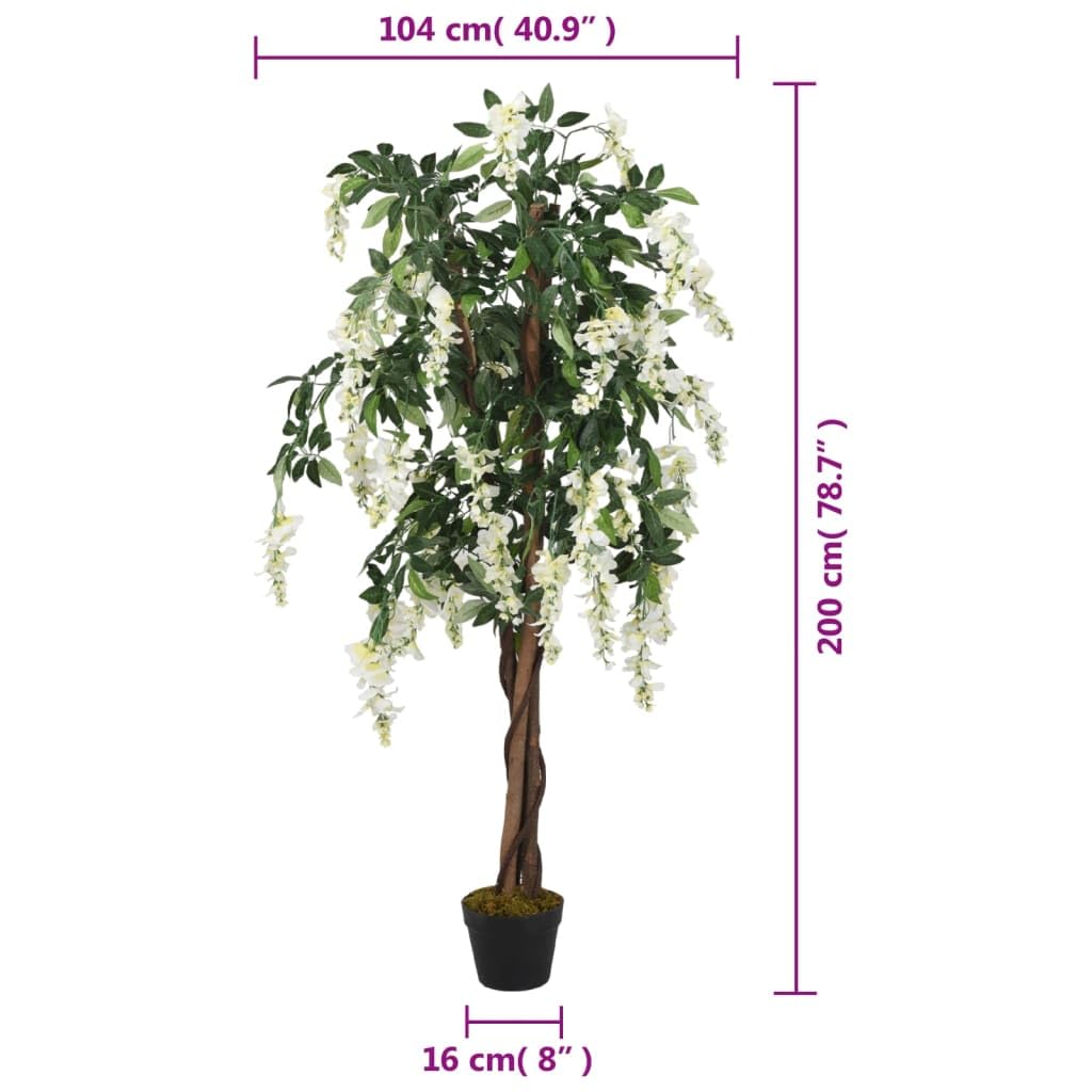 Sztuczna Wisteria 200 cm, 1470 Liści, Zielono-Biała, w Doniczce