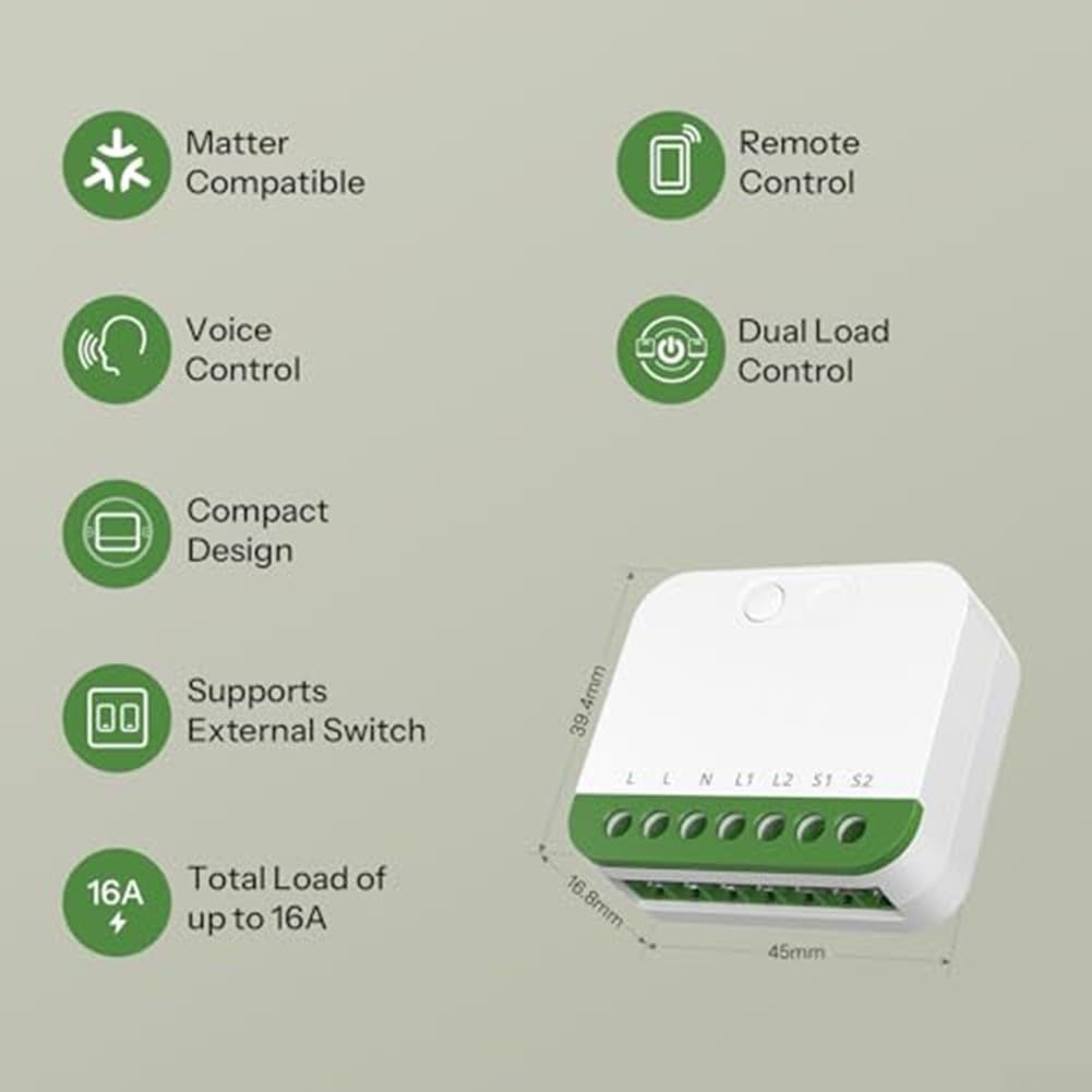 Smart Lichtschalter WLAN für mini 2-Wege Schalter für Alexa Google Assistant App Steuerung Neutralleiter 45x40mm Weiß