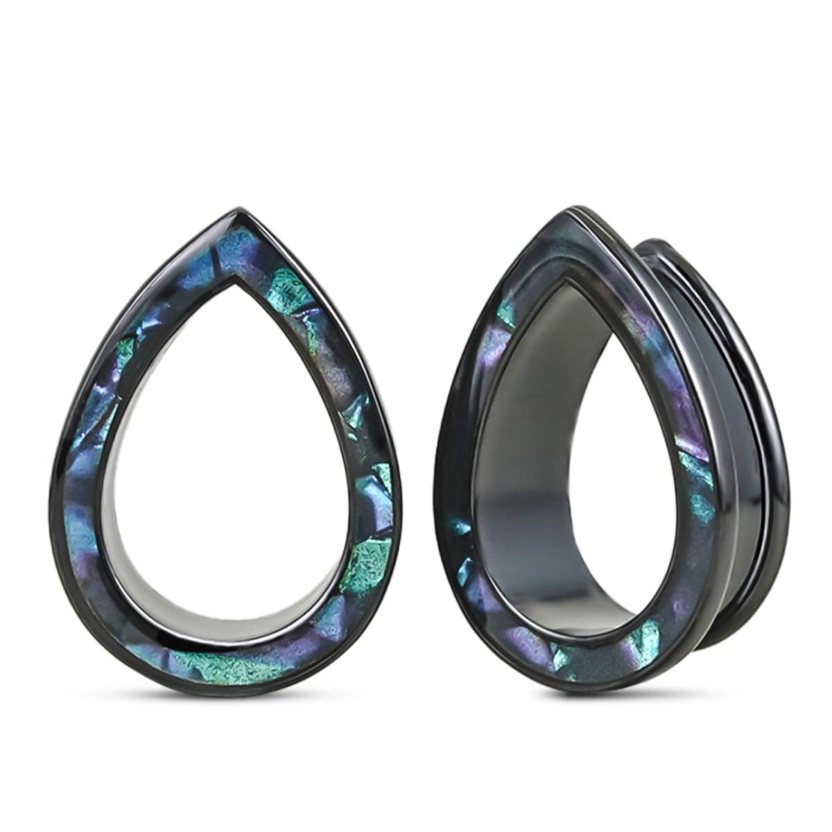 PONWAG 1 Pair 6mm-25mm Ear Gauge Teardrop Colour Opal Double Flared Plug Tunnels For Stretched Ears Stainless Steel Saddle Plug Gauges Women Body