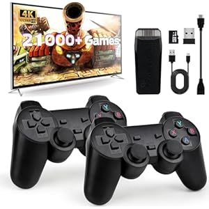 Retro Konsole Spielkonsole Videospielkonsole, 21000+ Spielen Plug and Play Game Stick mit 2 Gamepads, 4K HDMI Ausgang, Wireless Game TV Stick, Spiele Geschenk für Jungen und Erwachsene (64G TOP)