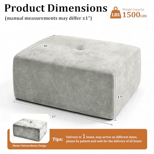 Image of 37 inch Oversized Boneless Couch, Comfort Cloud Sectional Couches for Living Room, Modular Sofa High Back & Extra Deep Seat, No Assembly, Soft Chenille Fabric (Light Grey, 37 inch-Single Ottoman)