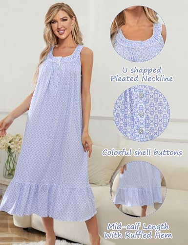 Image of MZROCR Cotton Nightgowns for Women Soft Sleeveless Night Gown for Adult Women Ruffle Sleepwear