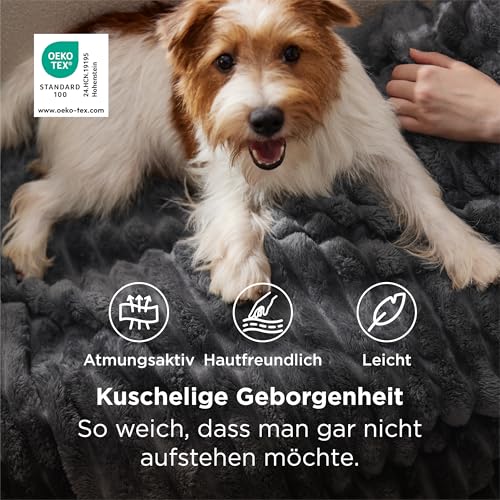 BEDSURE Kuscheldecke Flauschig - Wolldecke & Fleecedecke, Sofadecke, Weiche Warme Grobe Korddecke Gemütlicher Überwurf für Zimmer Deko, Wohn- & Kuscheldecken, Tagesdecke, Dunkelgrau, 130 x 170 cm