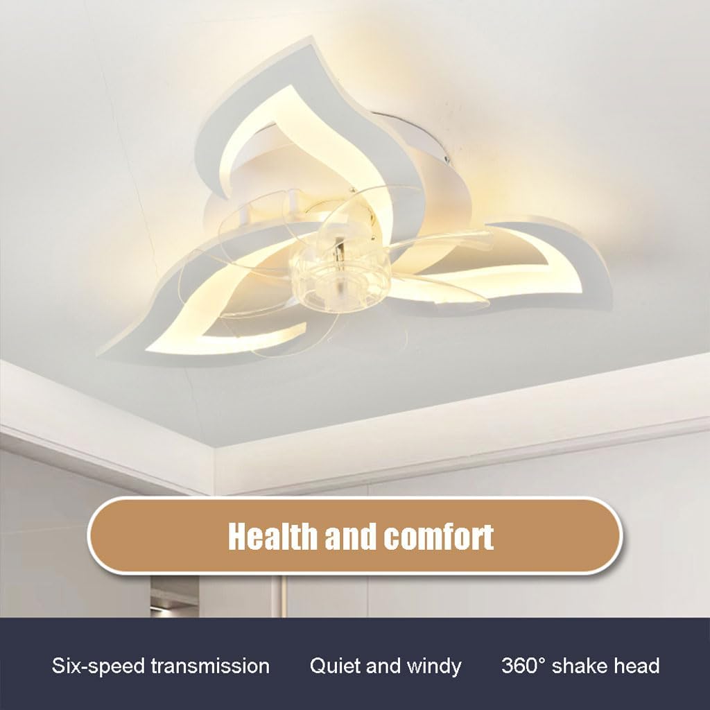 22.8" Modern Ceiling Fan with Lights,Dimmable Flower Ceiling Light Fan with Remote Control,6 Speeds 3 Colors Ceiling Fans lamp for Kitchen Bedroom Living Room (White)