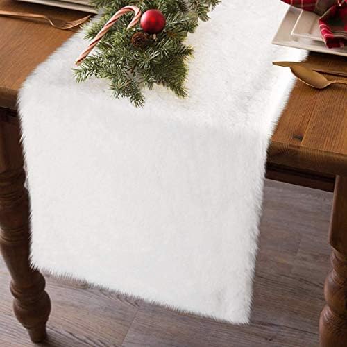 tiosggd White Dresser Runners for Bedroom, Faux Fur Table Runner for