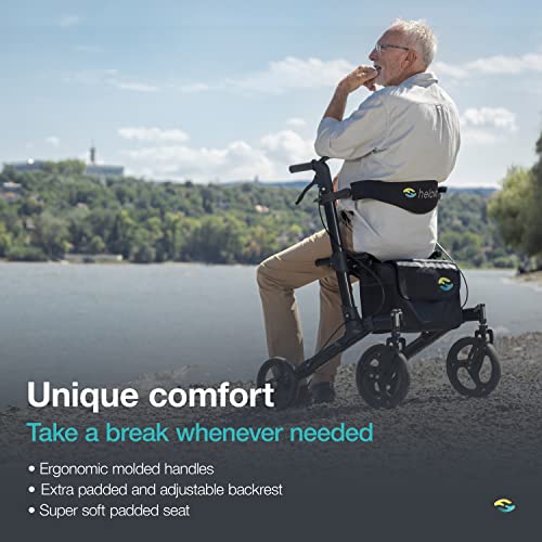 Helavo Premium Foldable Rollator With Seat - Uniquely Adjustable Aluminum Rolling Walker For Seniors And Adults #TOP2