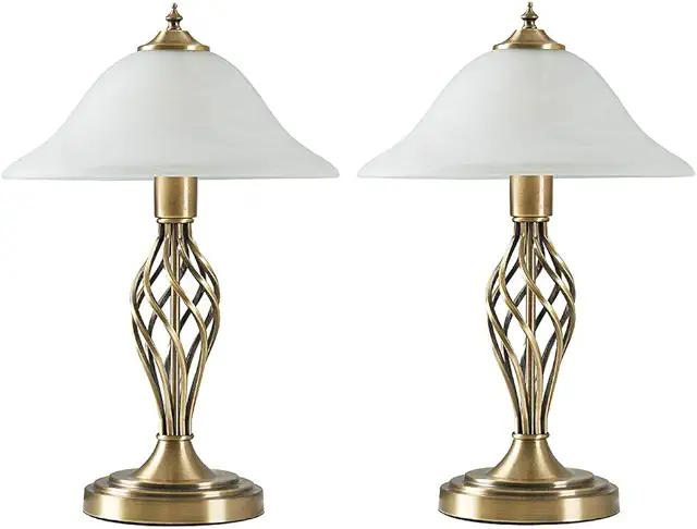 Traditional Antique Brass Twist Alabaster Table Lamps - Set of 2 with LED Bulb
