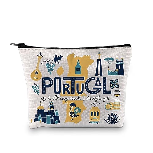 Portugal Vacation Travel Gift Portugal Bachelorette Party Gift Portugal Is Calling I Must Go Travel Makeup Bag (Must Go Portugal Bag)