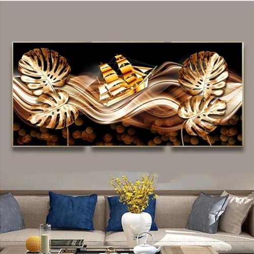 Affiches de voilier avec feuille d'or lumineuse pour grand mur