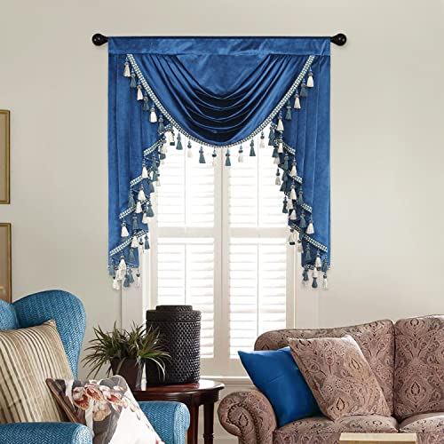 Vogol Blackout Curtains 84 Inches Long, 2 Panels Blue Velvet Curtains For Bedroom, Bundle With 1 Piece 39 Inch Wide Rod Pocket Decortive Drape For Living Room #TOP4