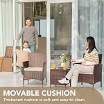 Devoko Patio Porch Furniture Set 3 Piece PE Rattan Wicker Chairs Beige Cushion with Table Outdoor Garden Furniture Sets (Rattan Brown)