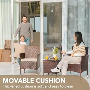 Devoko Patio Porch Furniture Sets 3 Pieces PE Rattan Wicker Chairs with Table Outdoor Garden Furniture Sets BrownBeige