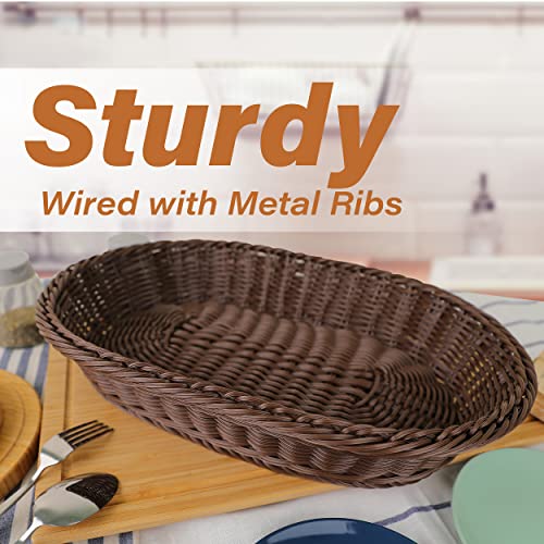 Myhomebody Oval Wicker Storage Basket | Home Decor Woven Basket As Serving Tray, Garden Basket | Wicker Basket For Food, Fruit Storage | Wicker Basket 1 Pc, Dark Brown #TOP4