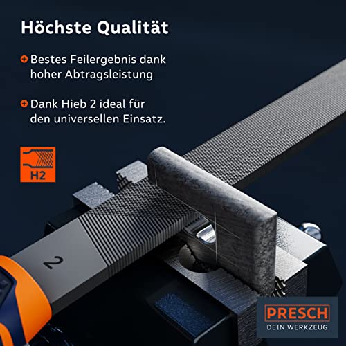 Presch Feilenset Metall und Holz 6tlg. inkl Rolltasche - Hochwertiges Profi Feilen Set mit Hieb 2 inkl. Halbrundraspel, Flachstumpffeile, Halbrundfeile, Rundfeile, Dreikantfeile und Vierkantfeile