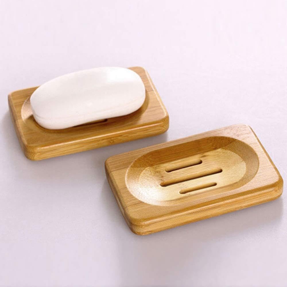 Bambu Katı Sabunluk Mutfak Banyo Ahşap Sabun Kutusu Oval Kare Delikli Model Bambu Sabunluk 1 Adet