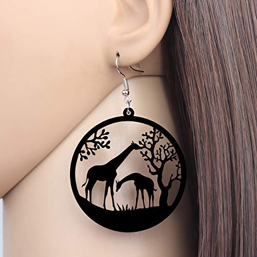 NEWEI Acrylic Hollow Big Round Circle African Giraffe Earrings for Women Dangling Safari Animal Jewelry Charms2
